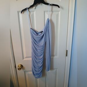 Light Blue One-Shoulder Ruched Mini Dress